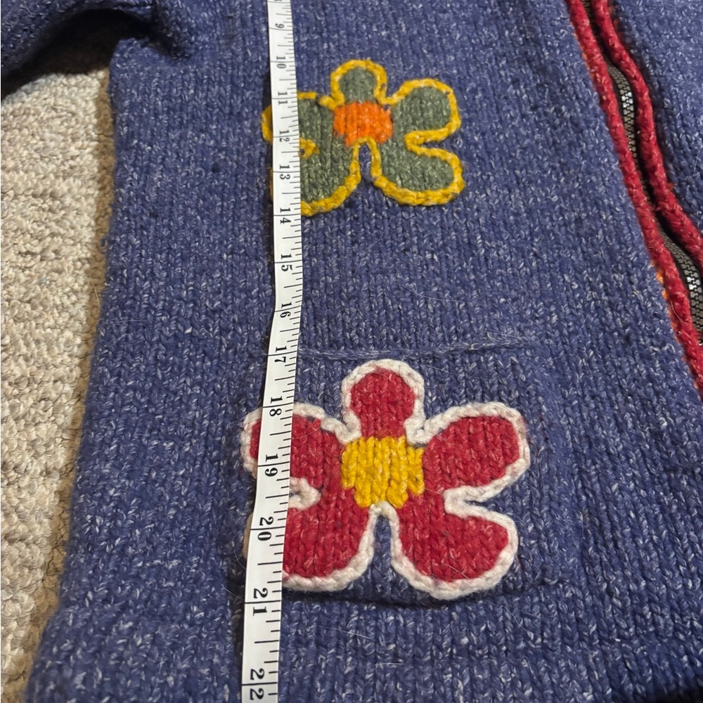 Floral Embroidered Blue Women's wool cardigan - Picture 5 of 16